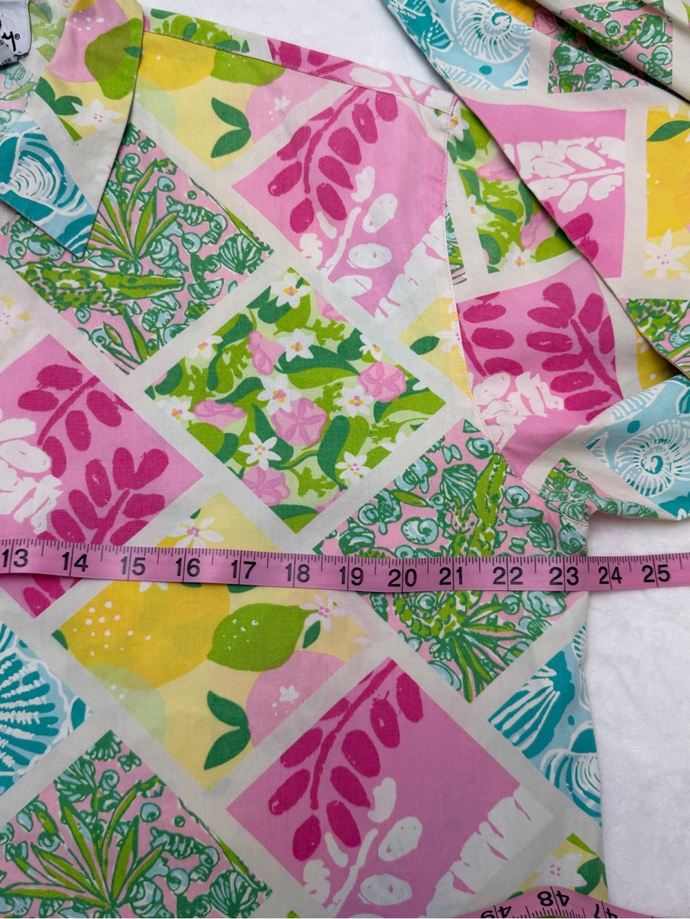Vintage Lilly Pulitzer Cotton Patchwork Tropical Print Button Front Shirt M - Picture 11 of 15